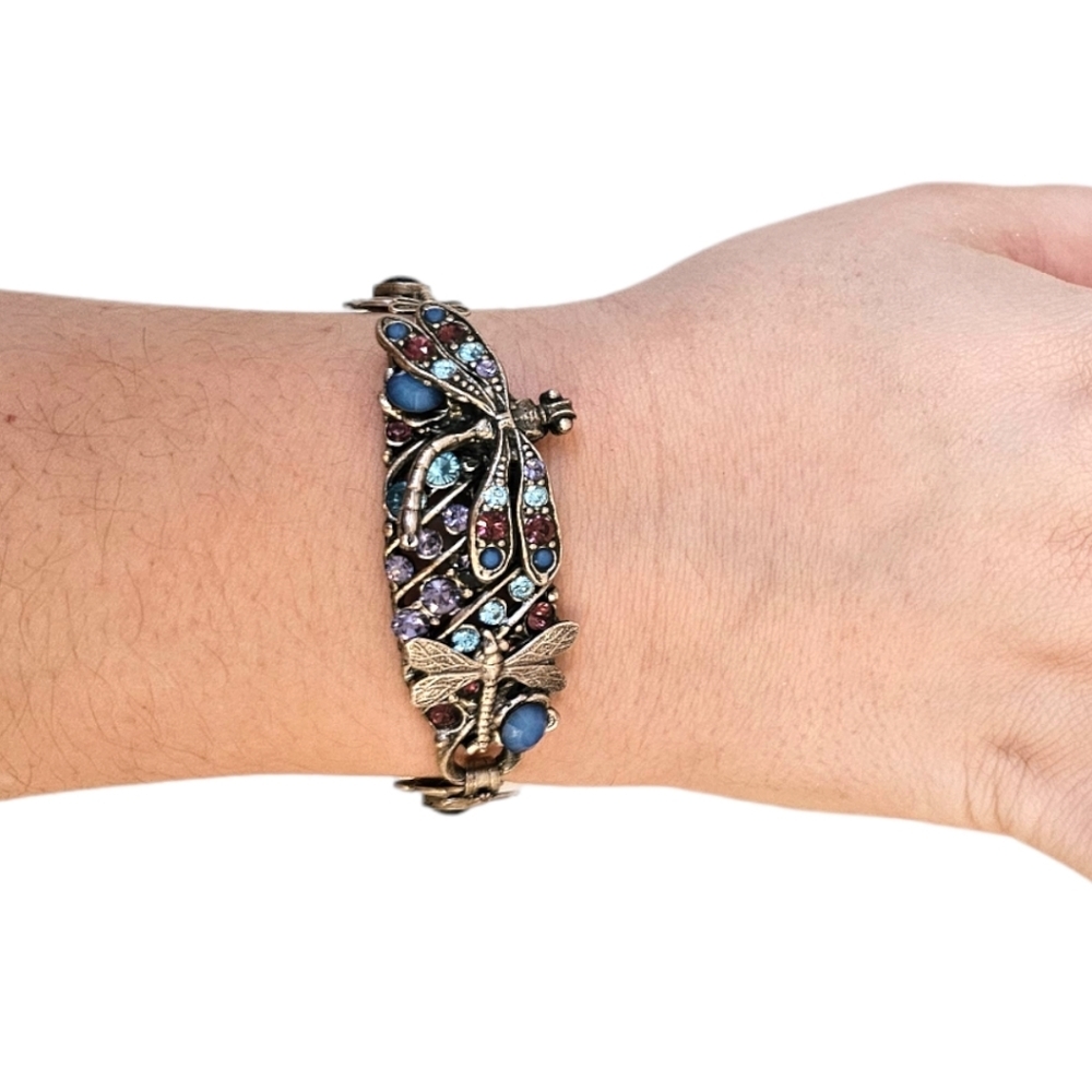 La Contessa by Mary DeMarco Dragonfly & Flower Rhinestone Vintage Bracelet